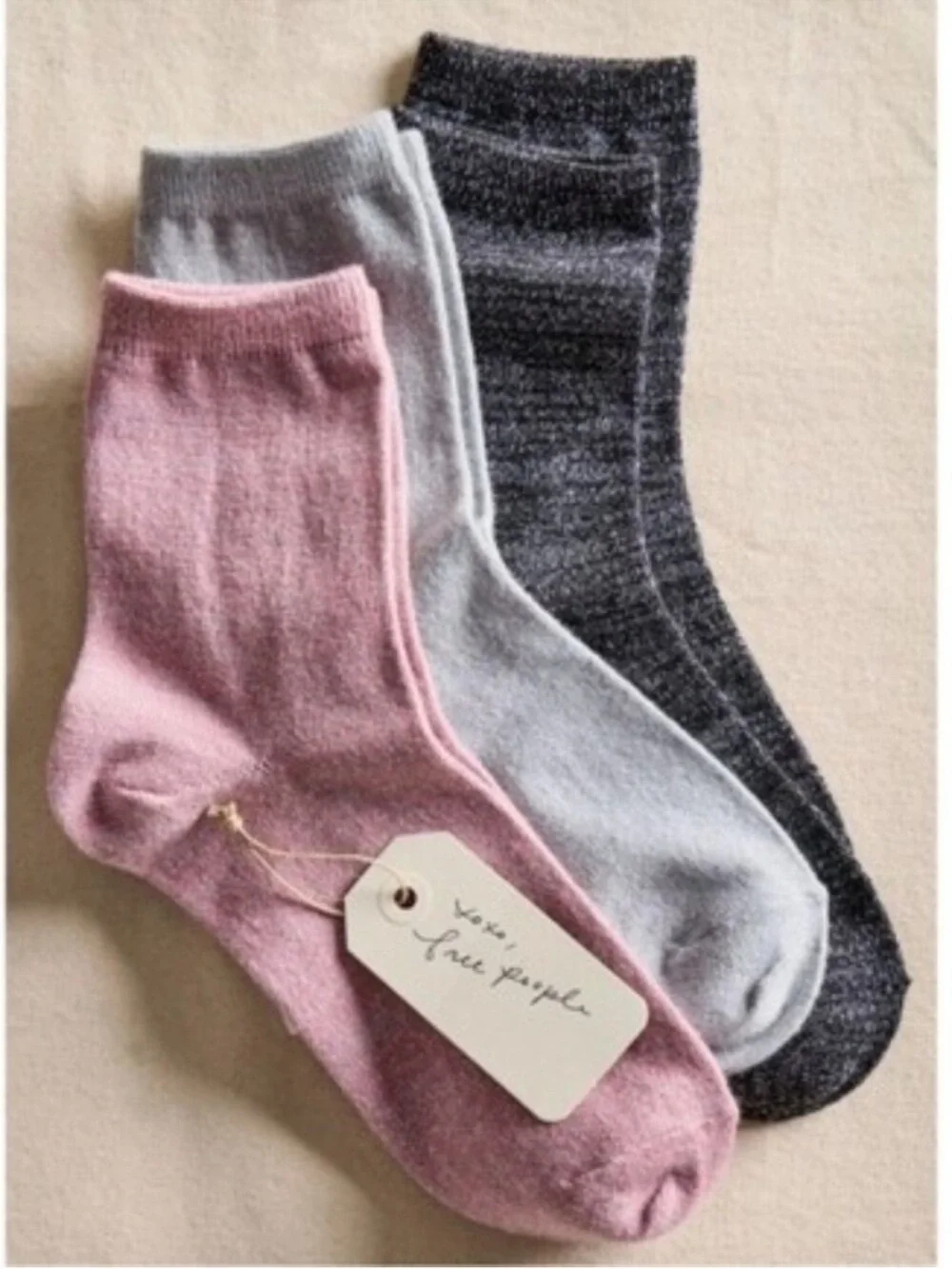 Free People Lurex Glitter Crew Socks | 3 Pack | NWT
